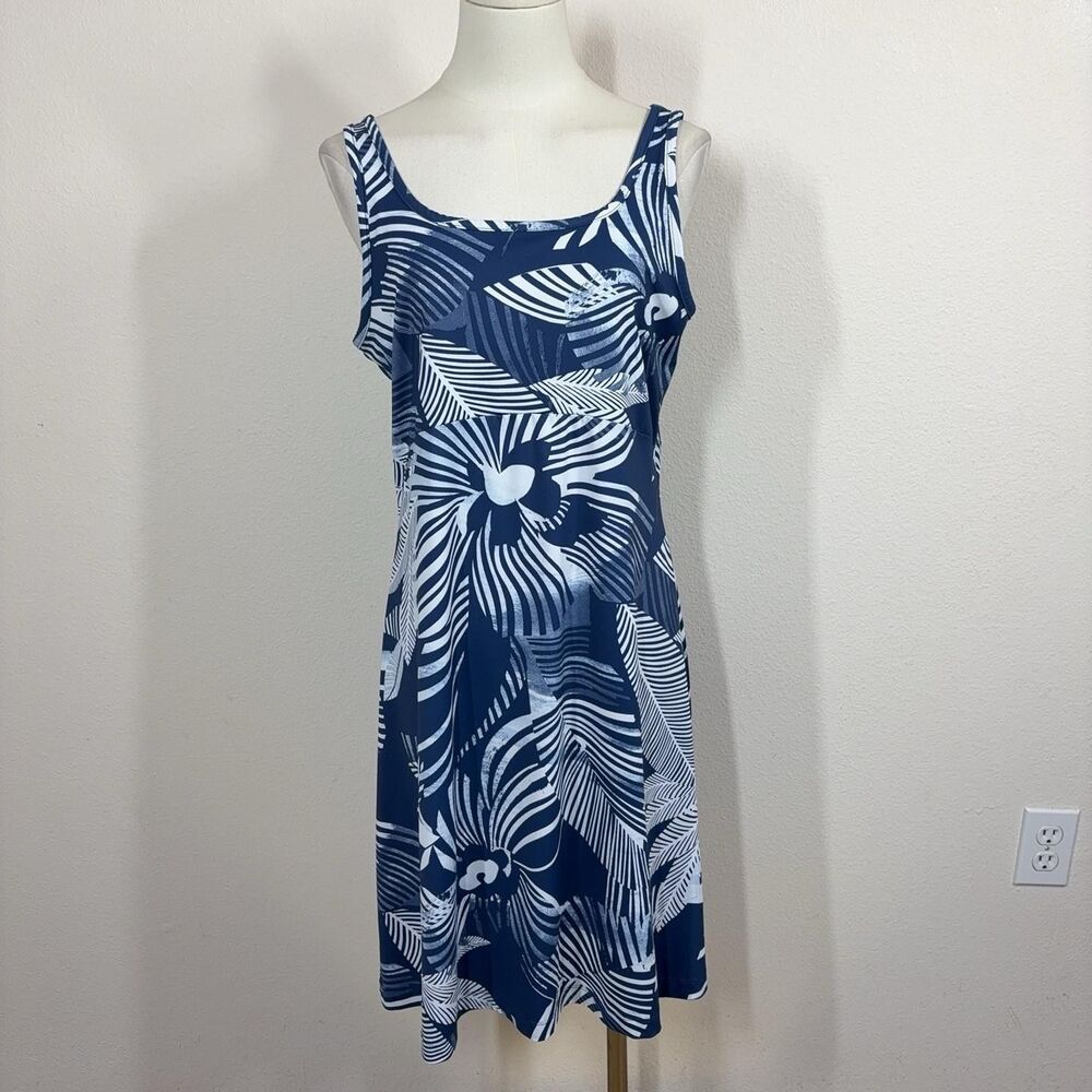 Columbia PFG Dress Womens Large Blue Tropical Floral Travel Sundress Athleisure